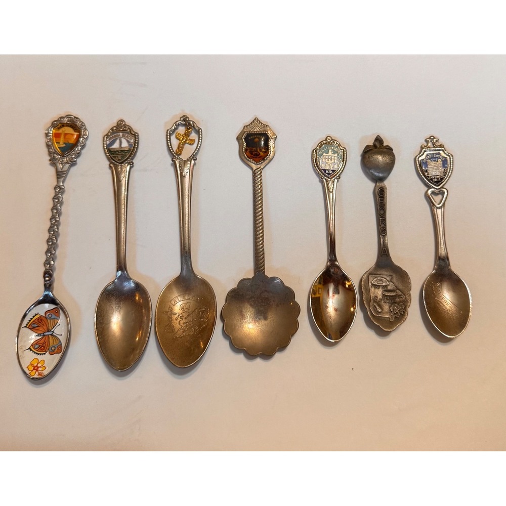 Vintage Souvenir Collector Spoons Lot of 7 Alaska Virginia Georgia Hearst Castle